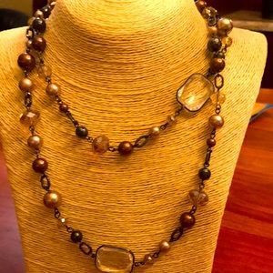 WHBM necklace 2 strands acrylic 18” clear earth tone brown beaded